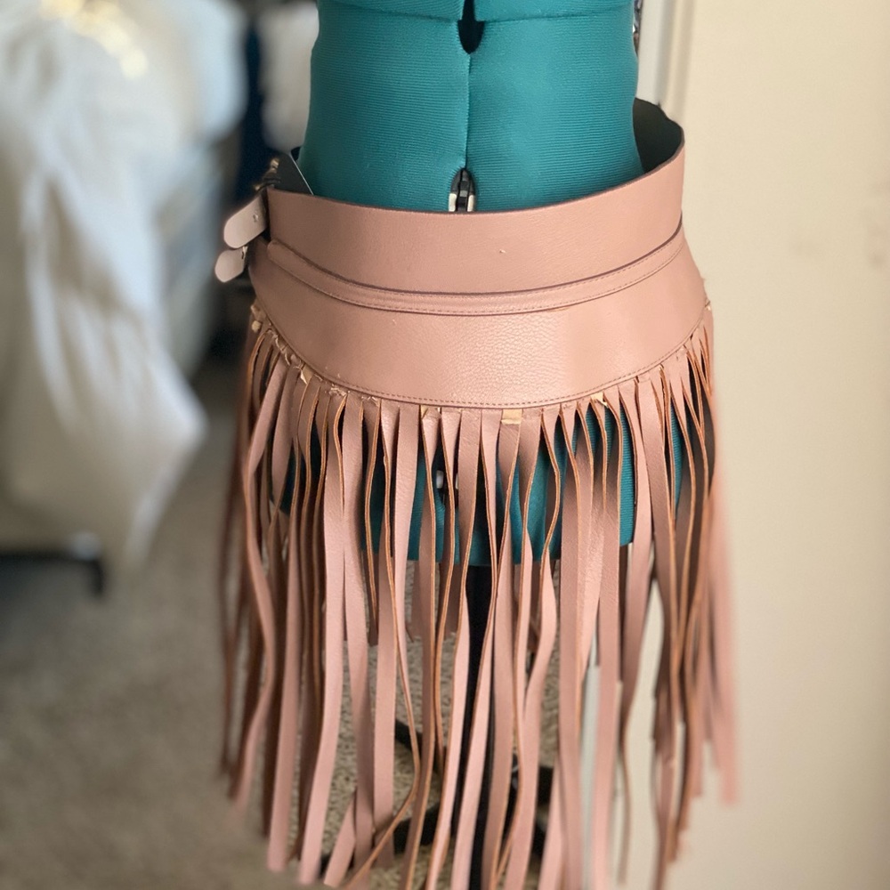 NWT BCBGMAXAZRIA COACHELLA BEIGE FRINGE BOHO HIPPIE BELT L - Picture 5 of 10